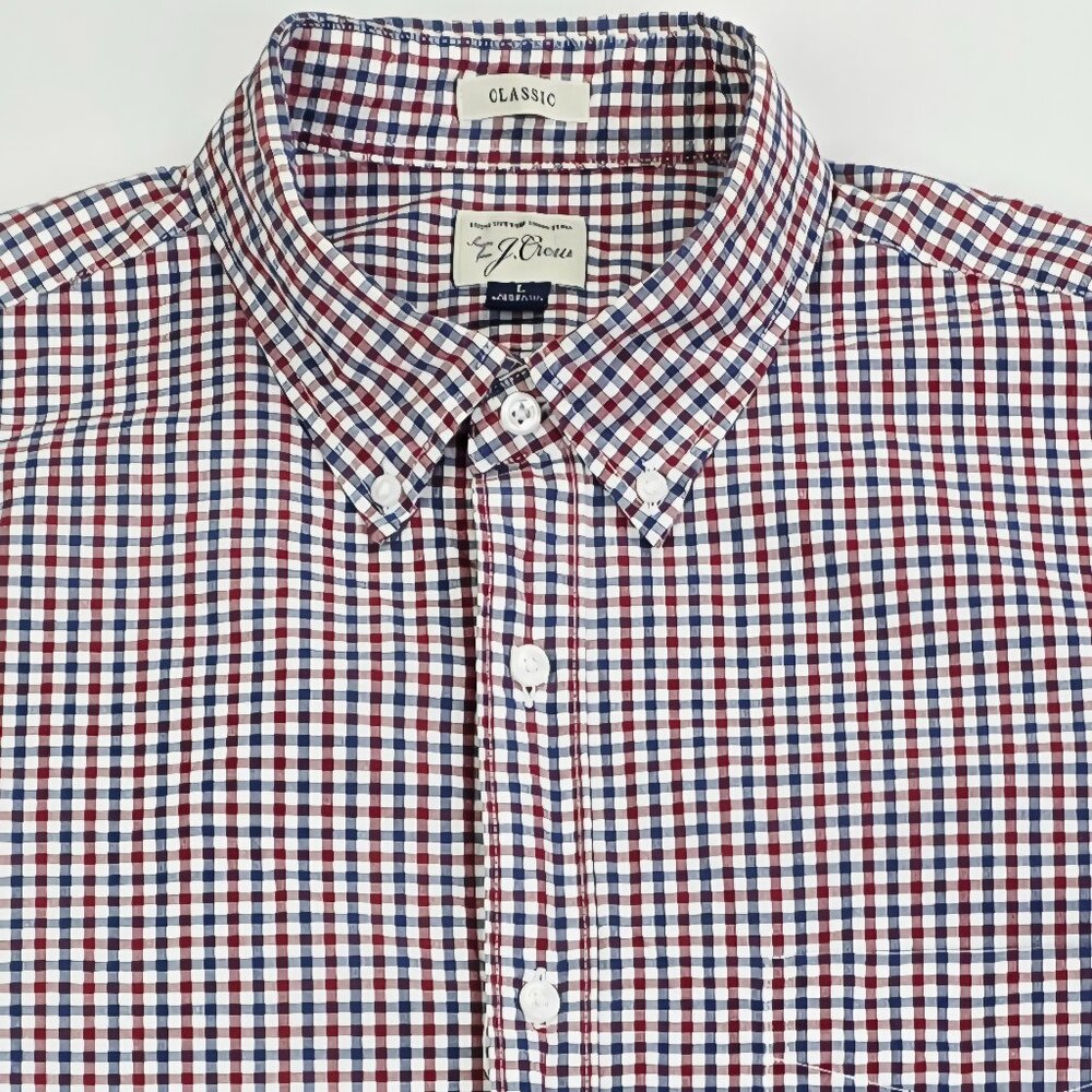 J. Crew Classic Red White Blue Check Mens Sz Large Button Down Long Sleeve Shirt